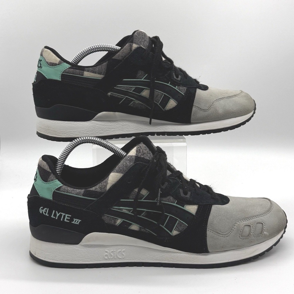 ASICS Mens Gel-Lyte III Size 12 Sneakers Mint Gray Black Plaid Flannel Tongue